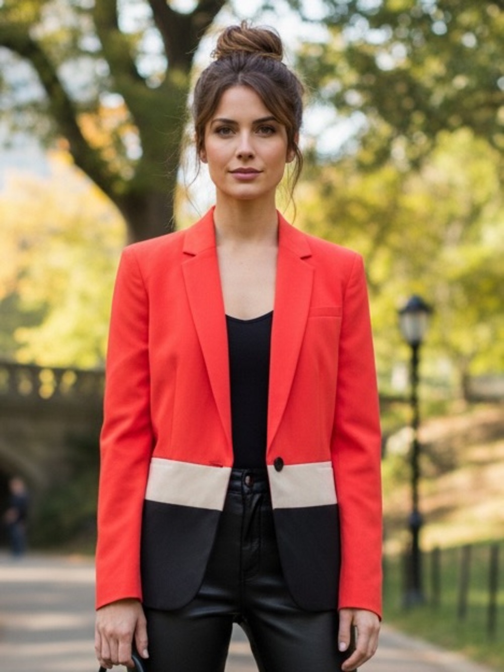 *Vintage 90s Anne Klein Red Colorblock Blazer Tailored One Button S 8